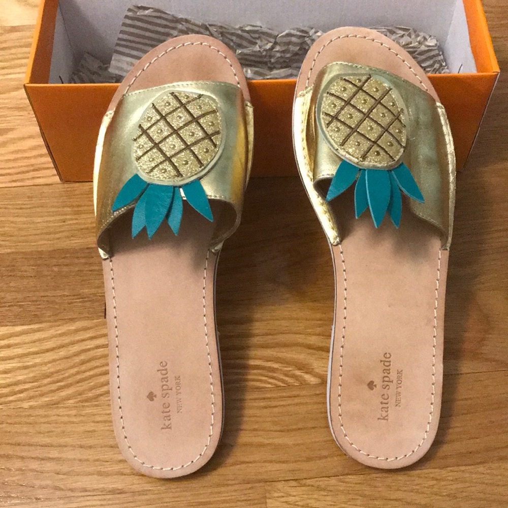 Kate Spade Gold Pineapple Slide Sandals